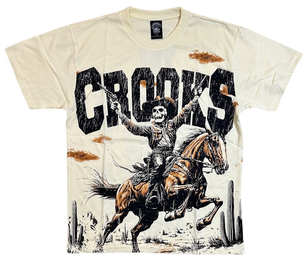 Crooks & Castles Men's T-Shirt Heavyweight Relaxed Fit Cowboy Money We Trust Tee